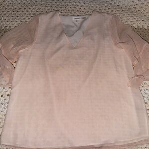 Calvin Klein Pale Pink V-Neck Sheer Sleeve Blouse